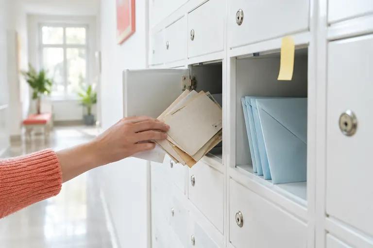 Rangée de boîtes aux lettres blanches dont une est vidée, nettoyage d’une liste d’abonnés
